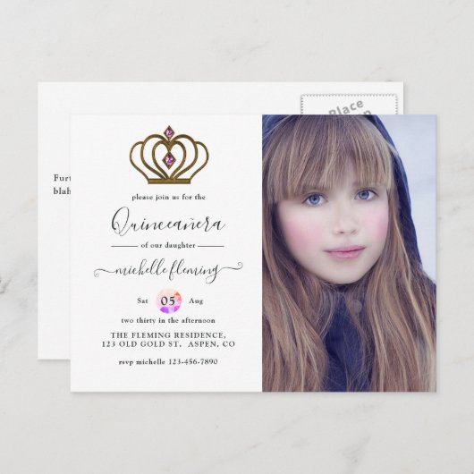 Old Gold Elegance Quinceañera Invitation (Devant / Derrière)