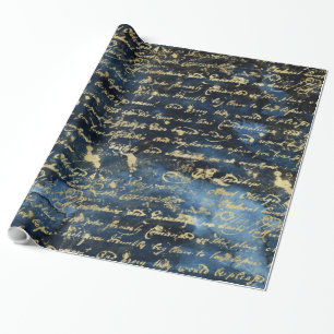 Old Gold Script Navy Blue Cadeaupapier