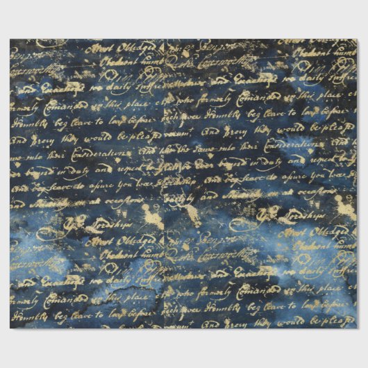 Old Gold Script Navy Blue Cadeaupapier (Vlak)