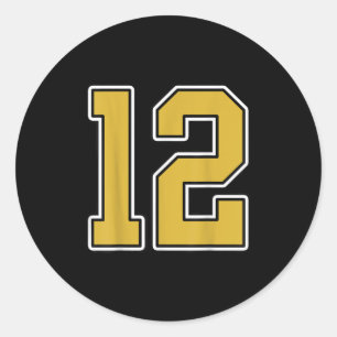 Old Gold Zwart Wit Sportnummer 12 Jersey Unifo Ronde Sticker