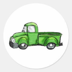 Old Green Pickup Truck Ronde Sticker