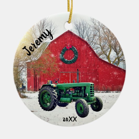 Old Green Tractor kerst Keramisch Ornament (Voorkant)
