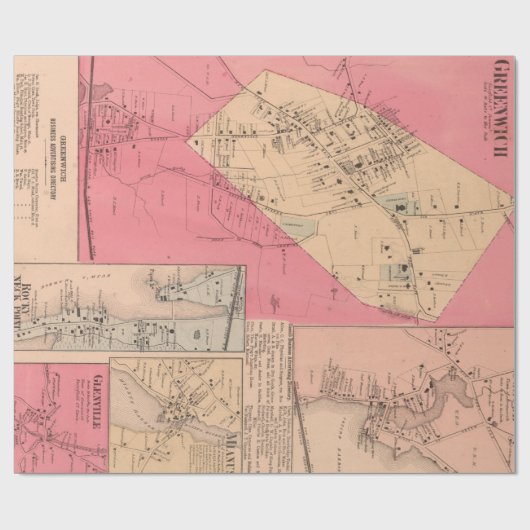 Old Greenwich CT Map (1867) Connecticut Cadeaupapier (Vlak)