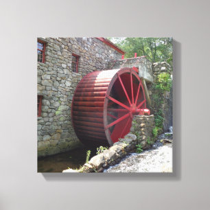 Old Grist Mill - Red Water Wheel, Sudbury, MA Canv Canvas Afdruk