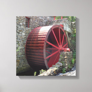 Old Grist Mill - Red Water Wheel, Sudbury, MA Canvas Afdruk