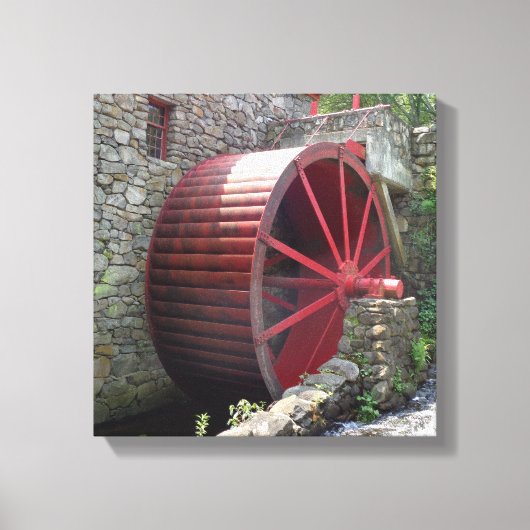 Old Grist Mill - Red Water Wheel, Sudbury, MA Canvas Afdruk (Voorkant)