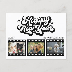 Old Grunge Film Drie foto's Nieuwjaar Briefkaart