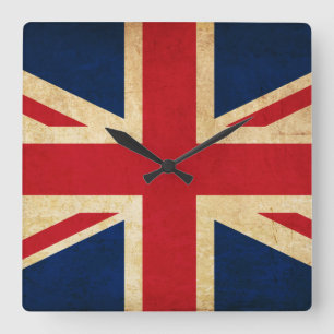 Old Grunge United Kingdom Flag Union Jack Vierkante Klok