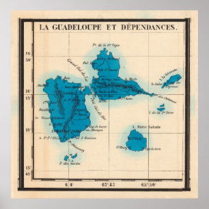 Old Guadeloupe Island Map (1844)  Gwadloup Poster