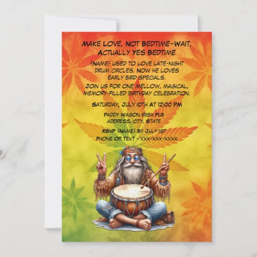 Old Hippie Man verjaardagsfeestje Kaart (Voorkant)