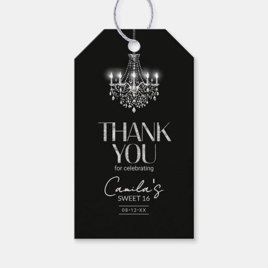 Old Hollywood B & W Chandelier Sweet 16 ID1108 Cadeaulabel (Voorkant)