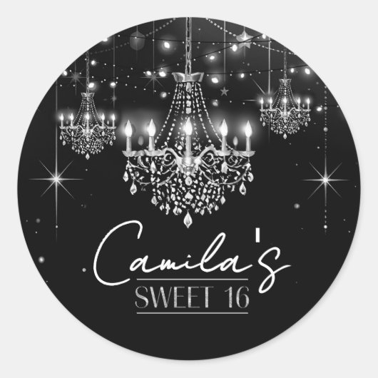 Old Hollywood B & W Chandelier Sweet 16 ID1108 Ronde Sticker (Voorkant)