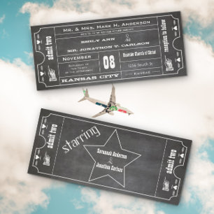 Old Hollywood Chalkboard Ticket Typography Invite Kaart