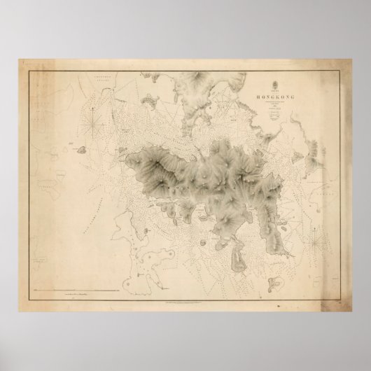 Old Hong Kong Map (1843)  haven in China Poster (Voorkant)