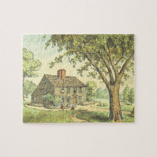 Old House et Tree Scene Vintage Look Puzzle