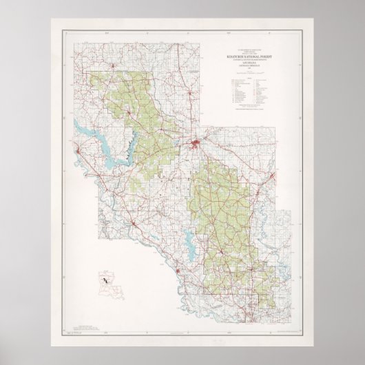 Old Kisatchie National Forest Map (1967) Poster (Voorkant)