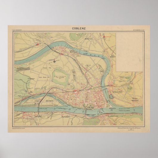 Old Koblenz Germany Map (1919) Coblenz Poster (Voorkant)