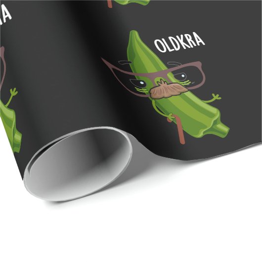 Old-kra Funny Okra Pun Dark BG Cadeaupapier (Rol Hoek)