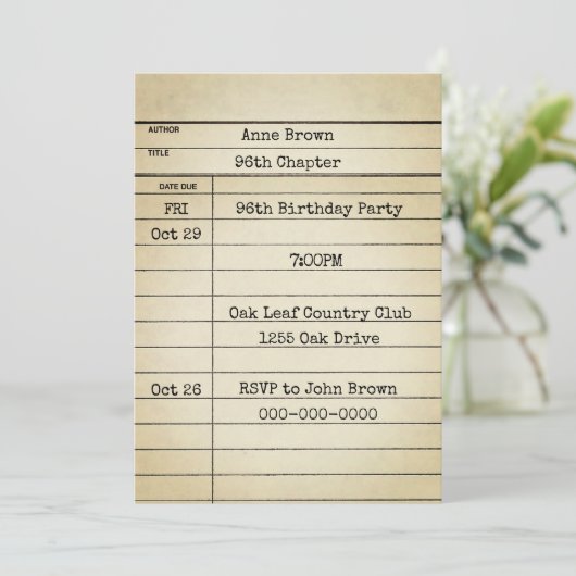 Old Library Kaart 96th Birthday Party (Staand voorkant)