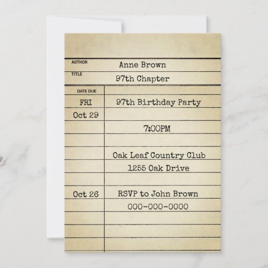 Old Library Kaart 97th Birthday Party (Voorkant)