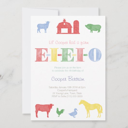 Old MacDonald Birthday, Petting Zoo Party nodigt u Kaart (Voorkant)