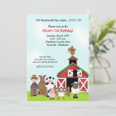 Old MacDonald EIO Boerderij Barnyard Birthday Invi Kaart (Staand voorkant)