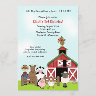 Old MacDonald EIO Boerderij Barnyard Birthday Invi Kaart