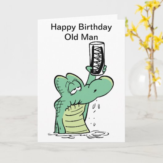 Old Man Croc Birthday Card Kaart (Gele Bloem)