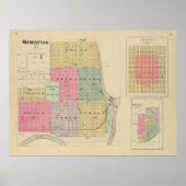Old Manhattan KS Map (1887) Poster (Voorkant)