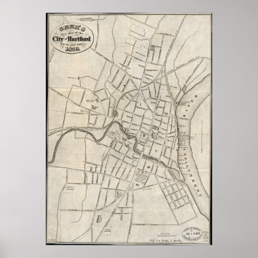 Old Map of Hartford, Connecticut (1859) Poster (Voorkant)