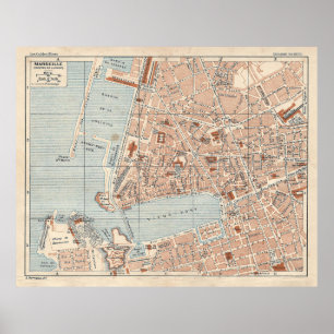 Old Marseille France Map (1925) Poster