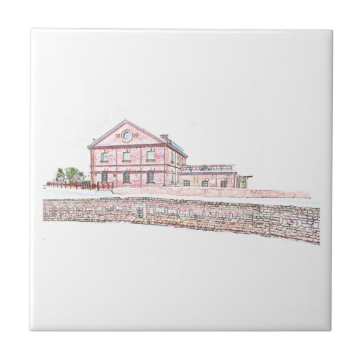 Old Mill Red Bricks Architecture Sketch Tegeltje (Voorkant)