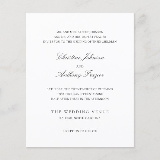 Old Money Black and White Classic Wedding Invite Flyer (Voorkant)