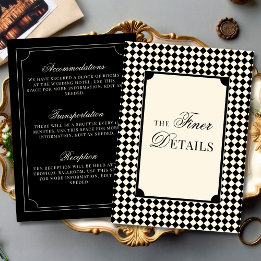 Old Money Black Ivory Checkered Wedding Details Informatiekaartje