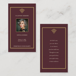 Old Money Burgundy Funeral Prayer Card Visitekaartje
