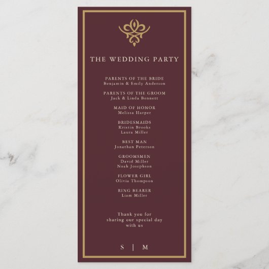 Old Money Burgundy Wedding Program Programma (Achterkant)