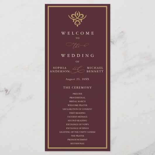 Old Money Burgundy Wedding Program Programma (Voorkant)