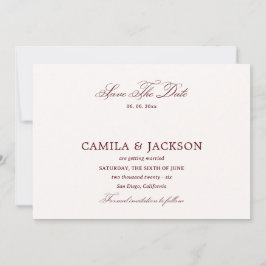 Old Money Burgundy Wedding Save the Date Kaart