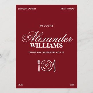 Old Money Elegant Burgundy Chic Wedding Menu
