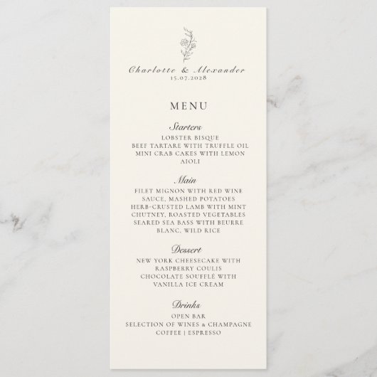 Old Money Ivory Wedding Flat Menu (Voorkant)