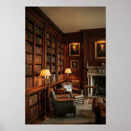 Old Money Library Dark Academia Study Room Decor Poster (Voorkant)