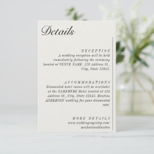 Old Money Minimalist Ecru White Wedding Details Informatiekaartje