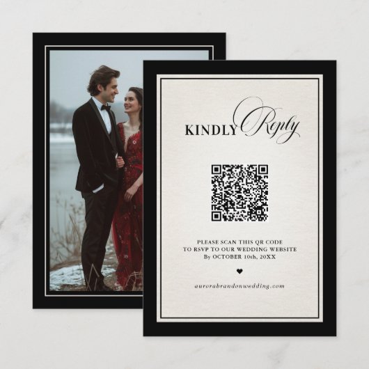 Old Money Modern Formal Black Luxury Chic QR code RSVP Kaartje (Voorkant / Achterkant)