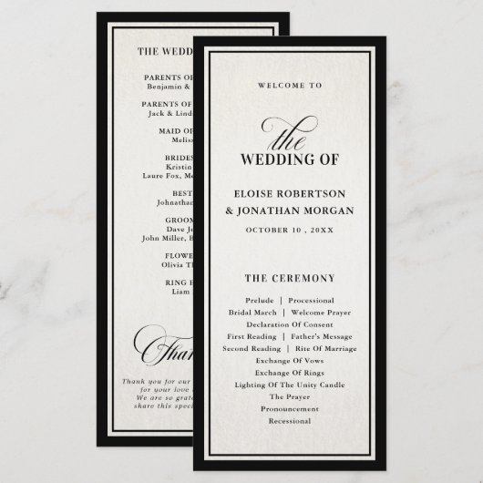Old Money Modern Formal Black Luxury Chic Wedding Programma (Voorkant / Achterkant)