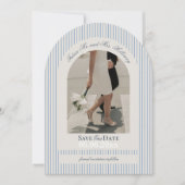 Old Money Script Blue Stripe Foto Sla de datum op Kaart (Voorkant)