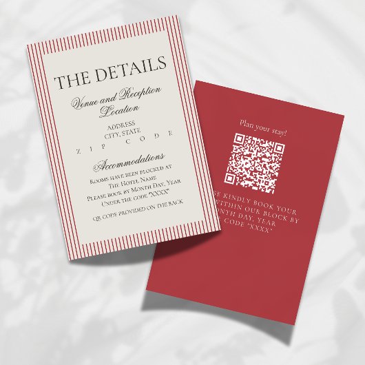 Old Money Script Red Stripe Wedding Details Informatiekaartje