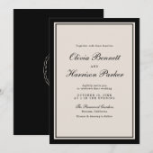 Old Money Wedding Classic Black Invitation (Devant / Derrière)