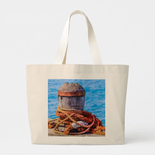 Old Mooring Bollard Large Tote Bag (Dos)