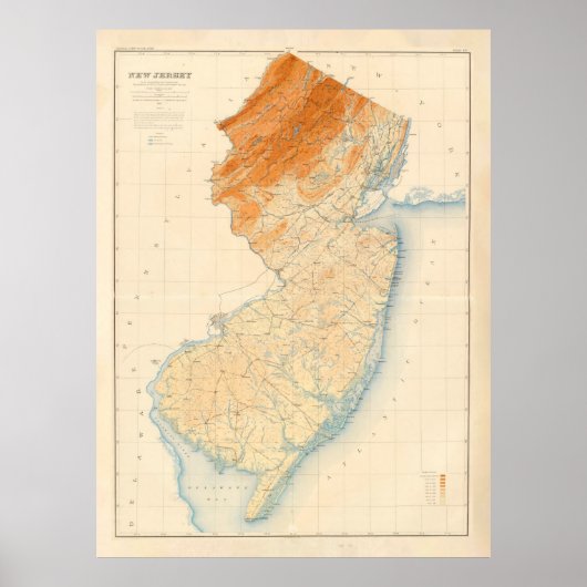 Old New Jersey Geological Map (1888) Poster (Voorkant)