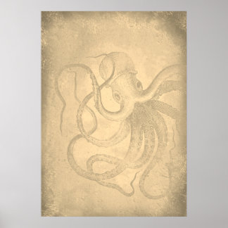 Old octopus | Sea life | Vintage Paper Poster